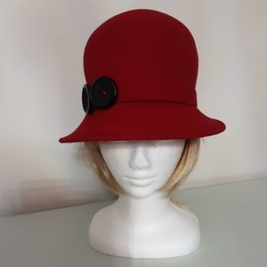 Giovannio Red Wool Bucket Hat with Button Accents